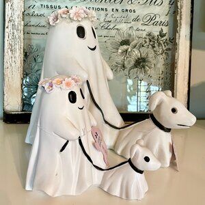 NEW Goblin & Ghoul Halloween Medium Size (13" tall) Girl Ghost Walking Dog